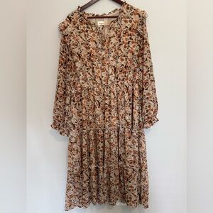 Hayden Los Angeles Women’s Floral Midi Tiered Dress Brown Cottagecore Prairie 1X